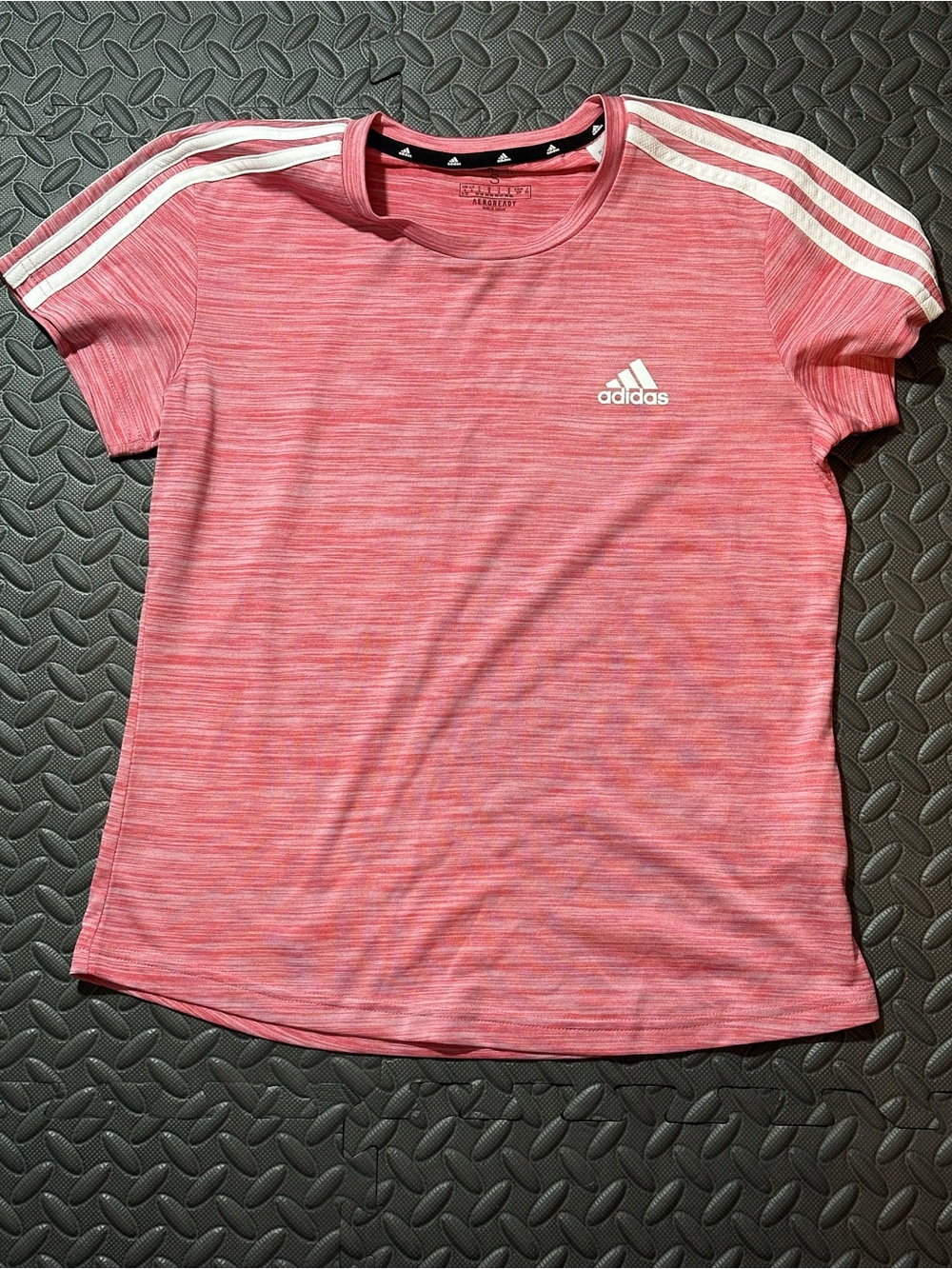 adidas Pink Heather women’s Short Sleeve Athletic Tee with White Stripes